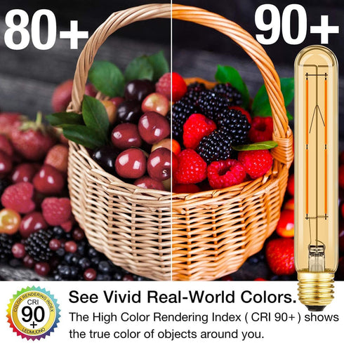 T10 Bulb 8W E26 Bulb 60 AC120V Dimmable 7.3inch Bulb 2700K 600lm E26 Bulb E26 Bulbs 6Pack Leools Amber LED Equal Edison