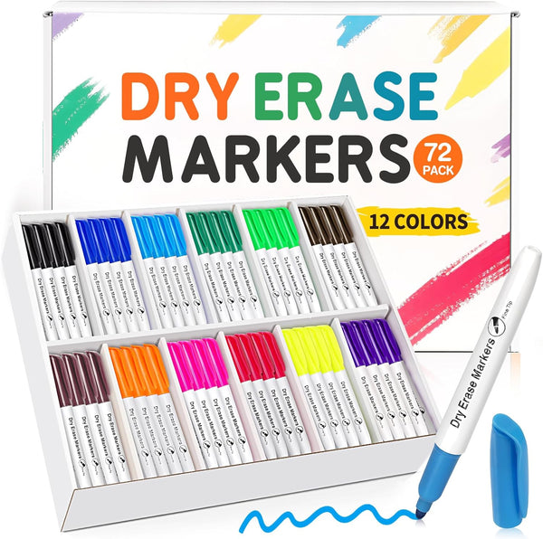 V-Opitos 72 Pack Fine Tip Dry Erase Markers - Bulk Whiteboard Erasable