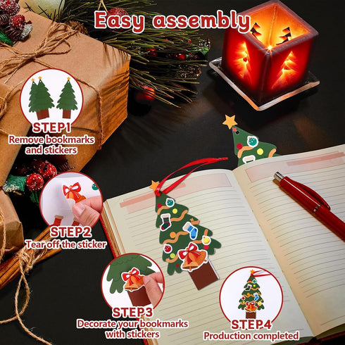 LIUBUJINGYING 32 Sets Cartoon Bookmarks Craft Kits DIY Character Holiday Bookmarks with Santa Snowman Reindeer Design