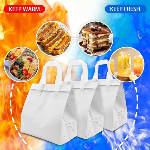 30 Pack 9.4 5.9 9.2 Insulated Take Away Bags, White Reusable Grocery Bag Small Cooler Thermal Bag for Milk Tea, Hot