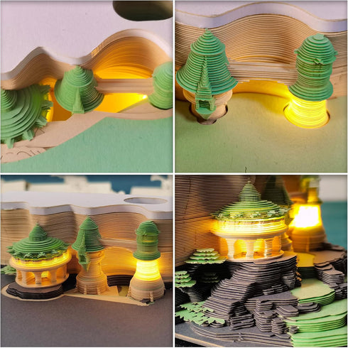 Castle 3D Memo Pad with Light, 210 Sheets, Alice in Wonderland Paper Art, Non-Sticky Stickers, DIY Post Notes