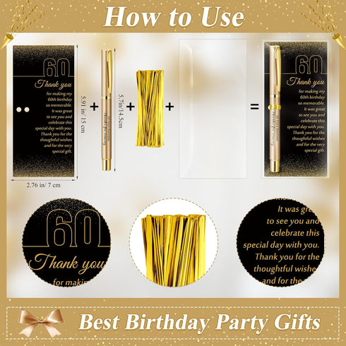 Feifeiya 30 Set 60th Birthday Party Favor for Guest Anniversary Party Favor with Black and Gold Ballpoint Pens