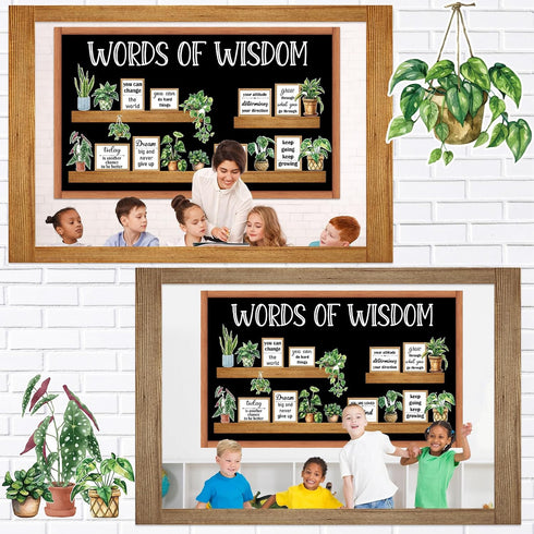 Set Greenery Bookshelf Bulletin Board Plant Motivational Classroom Decor Inspirational Quote Frame Potted Plant Cutout