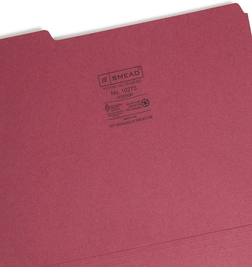 Smead Interior File Folder, Maroon, 1/3-Cut Tab, Letter Size, 100 per Box (10275)