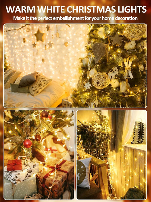 66Ft 200 Dimmable 12Modes Smart String Lights With Voice Control Indoor Outdoor, Clear Wire LED Christmas Lights