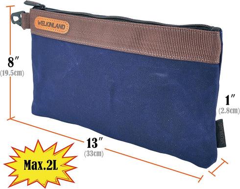4PCS, 12" WELKINLAND Heavy-Duty Canvas Tool Pouch - Waxed Canvas Zipper Tool Pouch