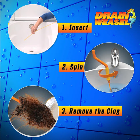 FlexiSnake Drain Weasel MAX Drain Hair Clog Remover Tool, 20 inch with Rotating Handle and 2 Refills