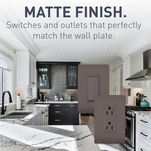 Legrand radiant 1597TRA 15 Amp GFCI Self Test Tamper Resistant Duplex Outlet with Audible Alarm, Brown