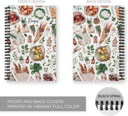 Boho Farmer's Market Notebook / 5.5" x 8.5" Spiral Watercolor Cookbook / 120 Recipe Pages/Durable Twin Loop Gloss Laminated Cover/Black Wire-o Spiral/Made in The USA by Gotcha Covered Notebooks