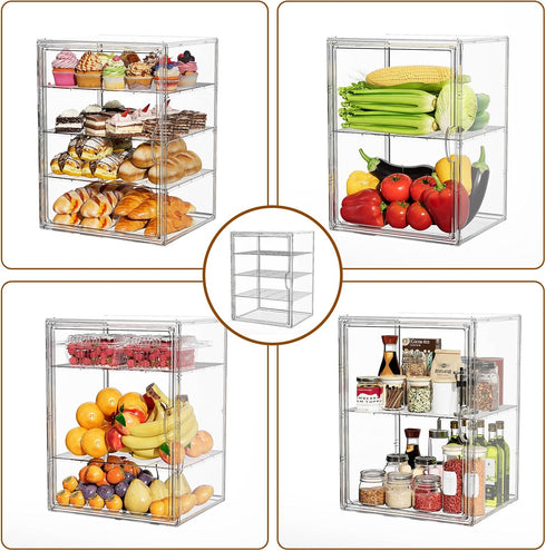 3 Countertop, 10.63''L 10" 14.17" JOYZAN Pastry Display Case, Tier Bread Box for Kitchen Acrylic Bread Container