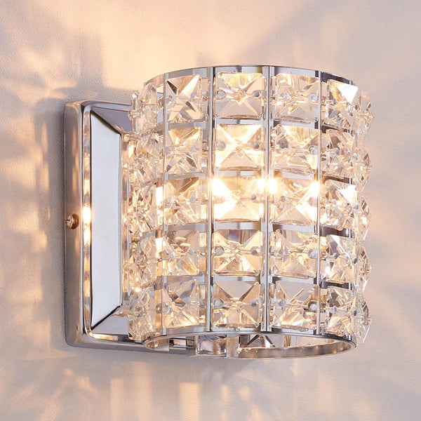 Modern Chrome Crystal Wall Sconces, Elegant Bathroom Vanity Wall Light Fixtures for