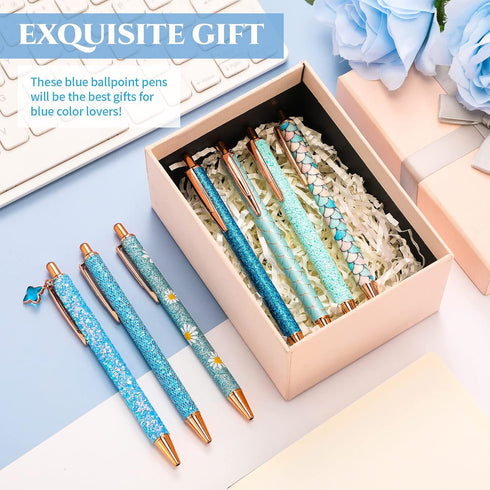 Sherr 7 Pcs Fancy Pens for Women, Cute Sparkly Glitter Pens with 10 Pcs Black Ink Refills, Gifts for Girls