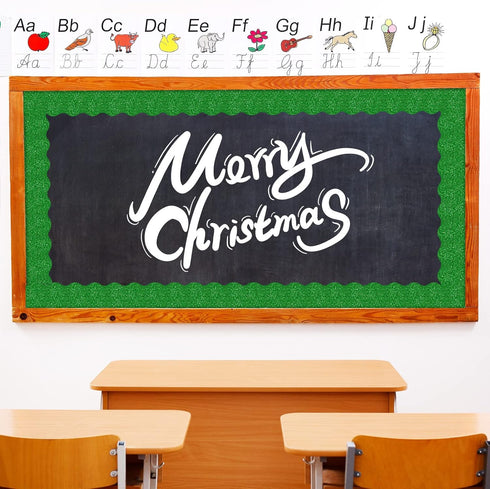 Whaline 98.4Ft Christmas Glitter Bulletin Board Borders - 3 Rolls Red Green Gold Die-Cut Trim for School Office