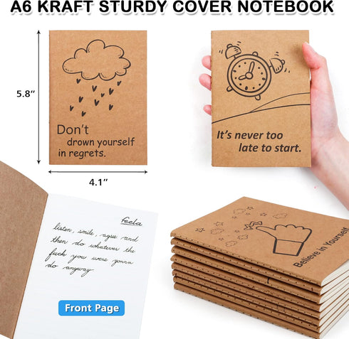 Feela 15 Pack A6 Kraft Notebooks, 15 Designs Cute Mini Pocket Notebooks and Journals, Lined Motivation Small Journal