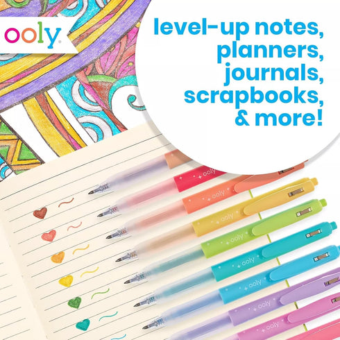 Ooly Oh My Glitter! Gel Pens, Set of 12, Retractable Glitter Pens with Functional Clips & Comfort Grip