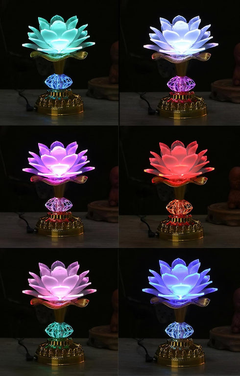 Omeet Colorful LED Lotus Buddhist Lamp, Gradient Buddha Light for Worship, Prayer and Display, Low Power Consumption