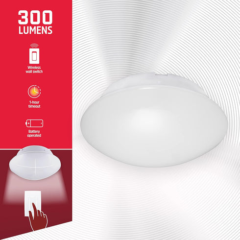 300 Closets, 58823-T1 Energizer LED Ceiling Light Fixture, Battery Operated, Wireless Wall Switch Remote, Lumens