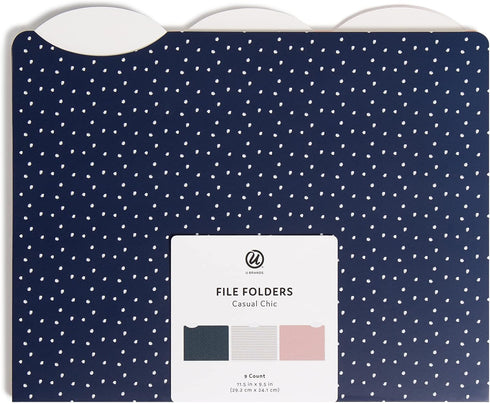 U Brands Casual Chic File Folders - Office Supplies, 1/3-Cut Tabs in Assorted Positions, Letter Size, Navy and Pink