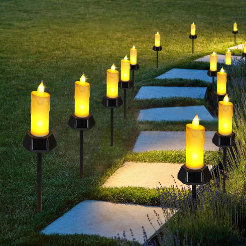 Solar Powered LED Flameless Candles Lights, 600MA Battery for Outdoor Birthday Wedding Party Decor, 2 PCS