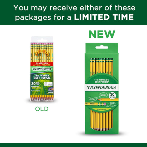 Ticonderoga Wood-Cased Pencils, Pre-Sharpened, 2 HB Soft, Yellow, 30 Count, 6 Packs