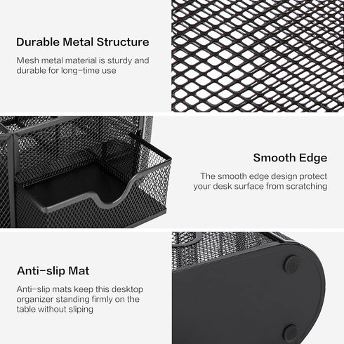 deli Black Mesh Desk Organizer with Drawer, Metal Stationary Caddy, 8 Compartments for Office Desktop Storage
