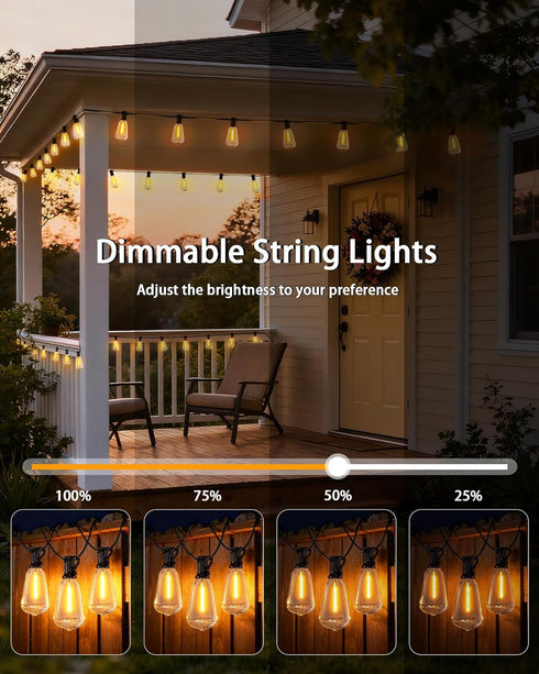 Dimmable 50FT 18+1 ST38 Bulbs Outdoor String Lights Waterproof with Remote, Shatterproof Edison LED Hanging Outside