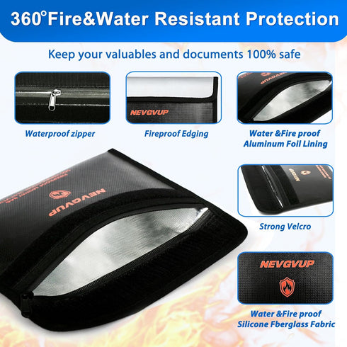 NEVGVUP 4200F 9.8 6.5 Set Fireproof Money Bag for Cash -Heat Insulated, x Fireproof Document Bag with Waterproof