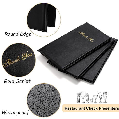 12 Pack Lyellfe Restaurant Check Presenters, Guest Check Card Holder, PVC Leather Check Presenters for Servers, Black