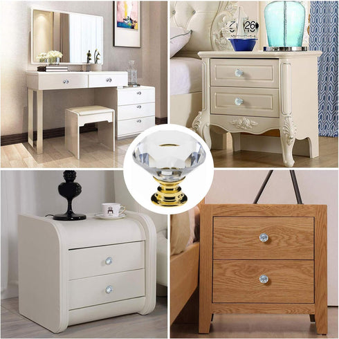 YourGift 6 Pack Drawer Knobs, Diamond Shaped Crystal Glass 30mm Cabinet Pull Handles (Gold)