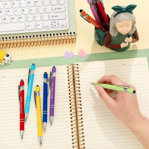 Office Pens Funny Inspirational Quotes Ballpoint Pen Metal Motivational Macaron Touch Stylus Pens (10 Pieces)