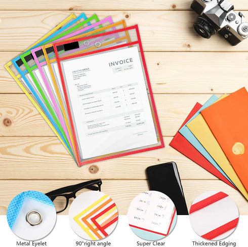 Merkaunis 60 Pack 10x14 Inches 6 Dry Erase Pockets, Oversized for Neat Insertion, Job Ticket Holders, Clear Reusable