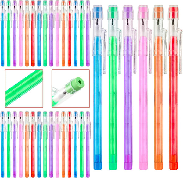 Kolewo4ever 36pcs Multicolor Translucent HB Pencil, Non-Sharpening Stackable Pencils with Eraser Top for Kids, Students