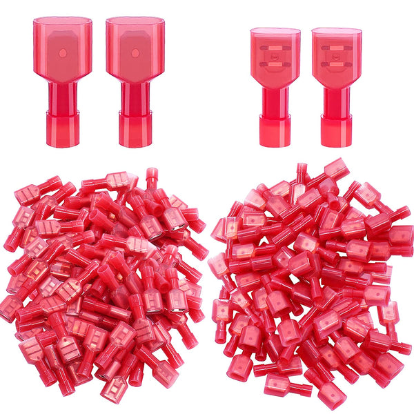 Twidec/100PCS Nylon Spade Connectors Kit 22-18 Gauge Quick Disconnect Fully Insulated Male and Female Terminal