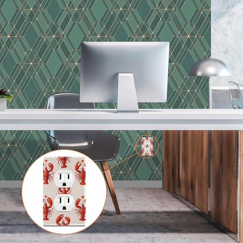 WELLDAY 1-Gang 4.50" 2.76" Lobster and Hearts Red Pattern Duplex Wall Plate, Duplex Device Receptacle Wallplate x