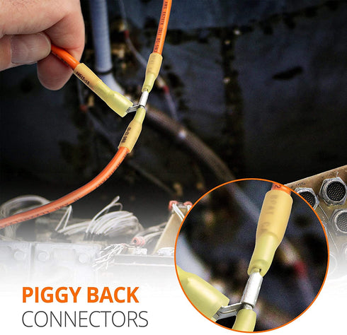 PONFY 80PCS Heat Shrink Piggyback Spade Connectors, 3 Way Connector Kit for Quick Disconnect Electrical Terminals