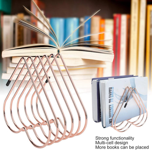 Estink Desk Book Storage Rack, 5 Slot Heart Shaped Book Shelf Telescopic Files Folder Stand Office File Organizer Bookshelf Decor Craft Supplies for Office Home Desk Decoration (Rose by Estink