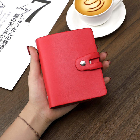 RFID Blocked Leather Credit Card Holder & Business Card Organizer, 60 Card Capacity (Red)