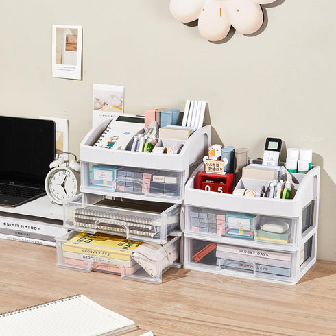 Desk Organizer with Drawers, 3 Drawers Storage Organizer, Desktop Storage Drawers for Office Supplies, Plastic Stationary Organizer, Makeup Organizer, Desk Storage Box for Office, School, Home by ORGIDOL