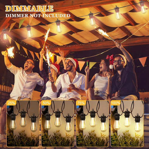 50ft 17 (2 E12 Bulbs 2700K Outdoor String Lights Waterproof, Patio String Ligths for Outside with Spare) Replaceable