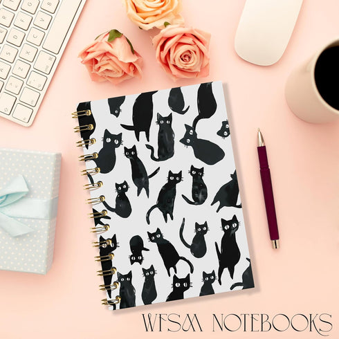 Cat Notebook, Cat Journal, Black Cat Spiral Notebook, Cat Office Supplies, 5.5x8.3 Inches