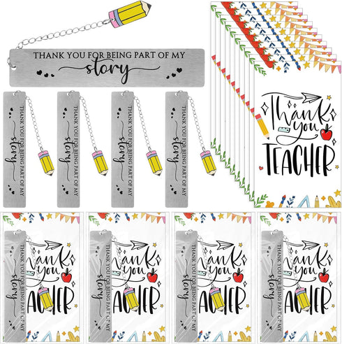 Skyygemm Teacher Gifts Metal Bookmarks with Pencil Pendent Thank You Card Gift