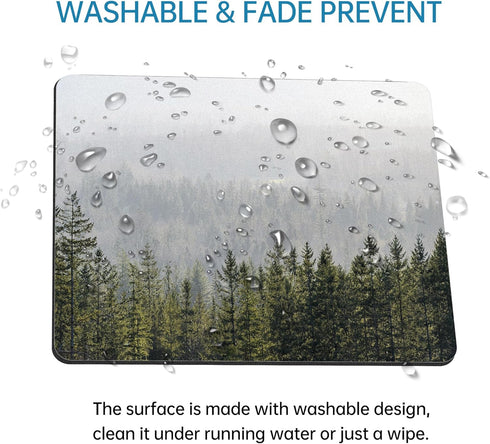 Green Misty Mountain Tree Mouse Pad, Nature Landscape Square for Desk, Washable Computer Mouse Mat