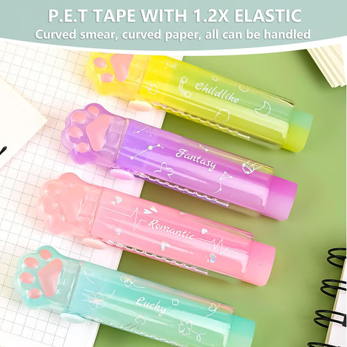 Retractable Pencil Eraser, Cute Gradient Jelly Eraser, 4Pcs Suitable for School Home Office Supplies