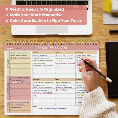Weekly To Do List Notepad, 52 Undated Sheets (8.5"×11"), Undated Weekly Planner for Office Desk Accessories and Supplies