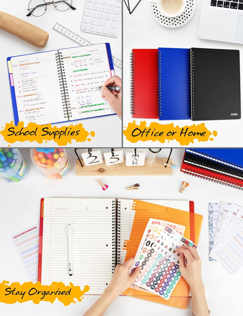 SUNEE 5 Subject Notebook – College Ruled, 300 Pages, 8.2"x10.8", 5 Pocket Colored Dividers, Blue, 3-Hole Punched