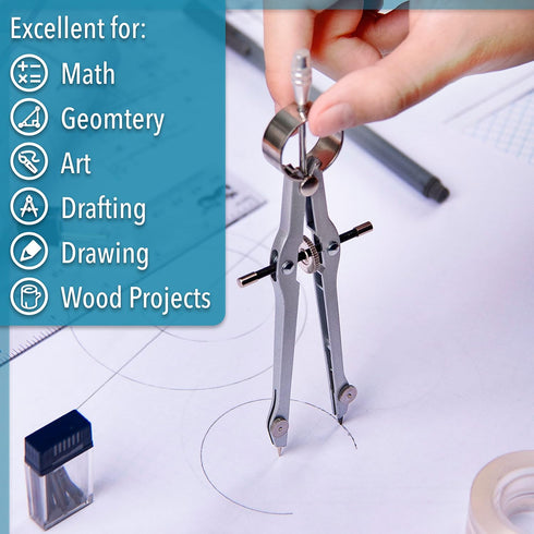 Mr. Pen Professional Compass for Geometry, Extra Lead Metal Drawing Tool for Students, Drafting Compass for Back to
