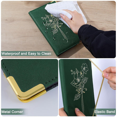 Server Books for Waitress, PU Leather Server Book with Zipper Pockets, Flower Pattern Waitress Book with Pen Holder Fit