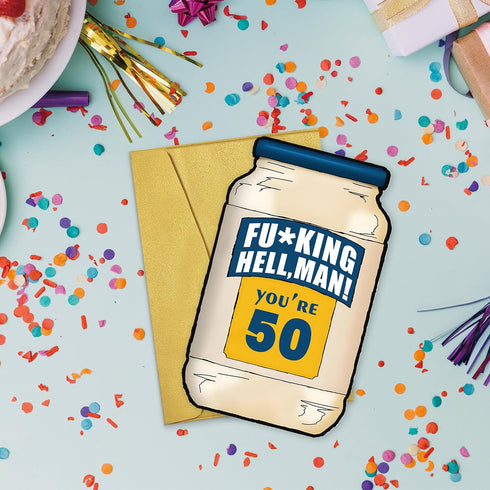 50th 50 50th Funny Birthday Card, Year Old Gifts for Him Her, Birthday Decorations Men,Mayonnaise, Food Pun, Vegan