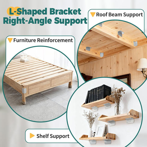 4 Inch 90 4"2"2" (Galvanized-8PCS) Galvanized L Bracket, Degree Corner Brace for Wood, Heavy Duty Angle Bracket