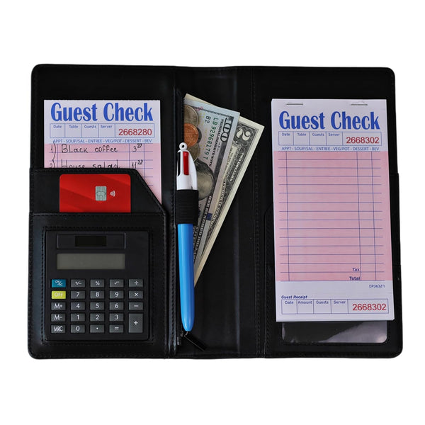 Generic Server Book with Calculator, Expandable Server Books for Waitress, Waiter Waitress Book,